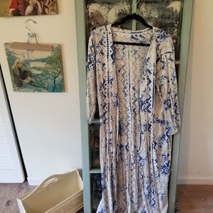 Blue and White Floor Length Vintage Kimono
